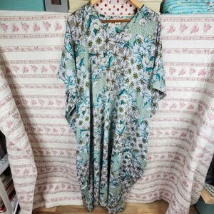Gypsy Blu Floral Print Caftan Dress Cover Up Bohemian One Size Fits All